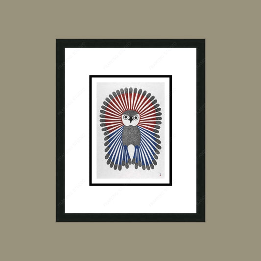 Vibrant Young Owl, 2001 by Kenojuak Ashevak, Indigenous Inuit Art Card, Aboriginal Decor, Framed Art Card