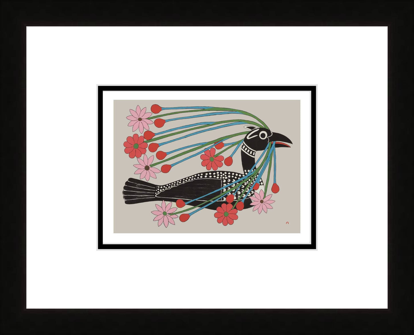 Courting Loon 2008 Lithograph by Kenojuak Ashevak, Indigenous Inuit Art Card, Aboriginal Decor, Framed Art Card, Cape Dorset