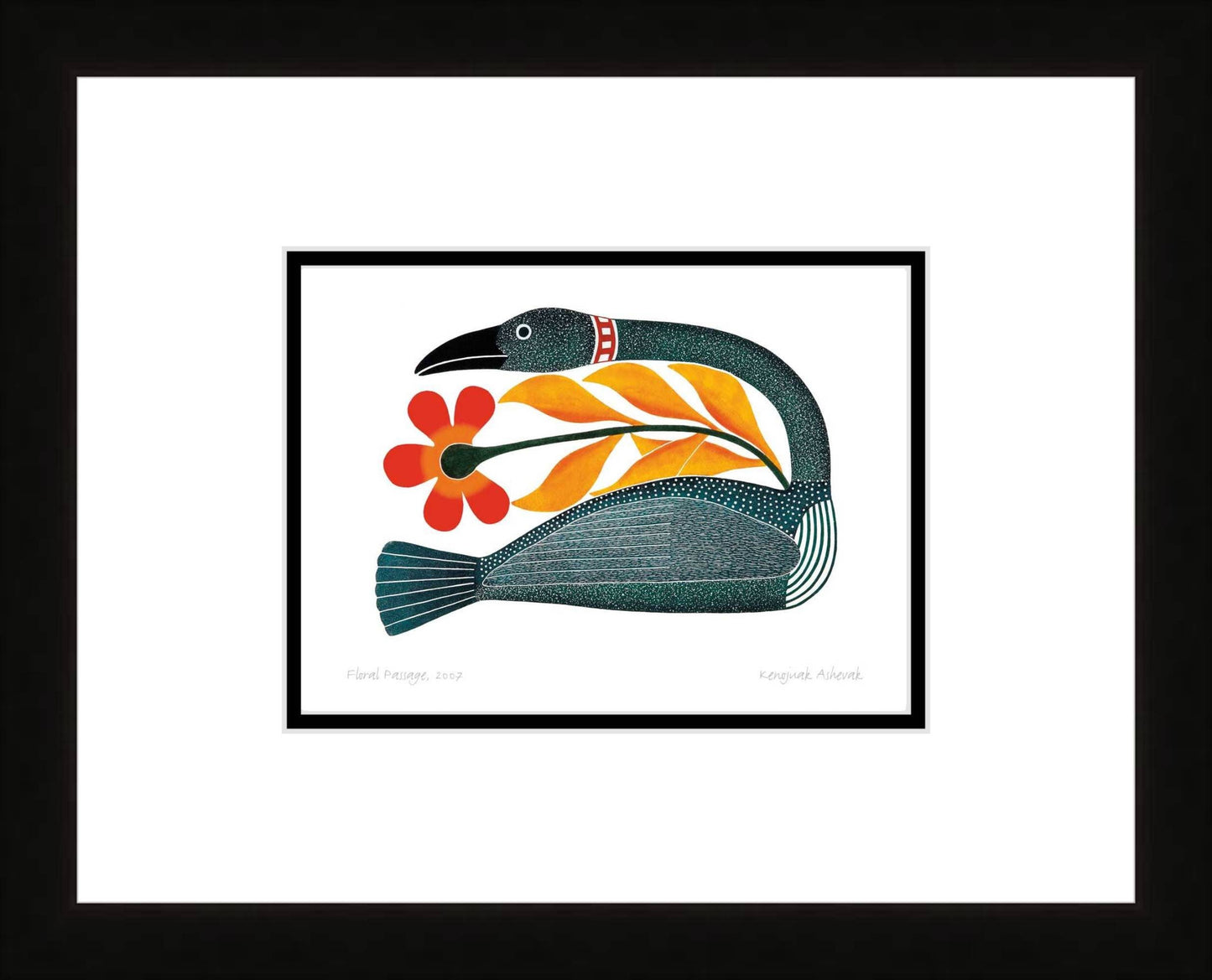 Floral Passage, 2007 by Kenojuak Ashevak, Indigenous Inuit Art Card, Aboriginal Decor, Framed Art Card