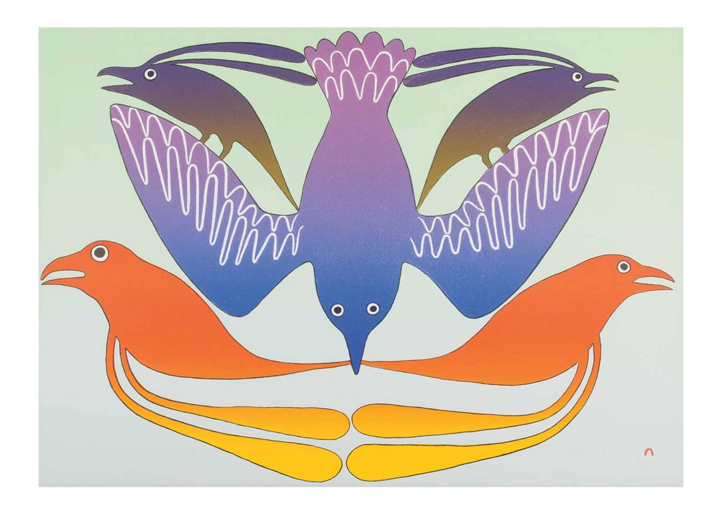 Feathered Rainbow, 2002 by Kenojuak Ashevak, Indigenous Inuit Art Card, Aboriginal Decor, Framed Art Card