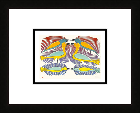 Mirrored Image, Lithograph, by Kenojuak Ashevak, Indigenous Inuit Art Card, Aboriginal Decor, Framed Art Card