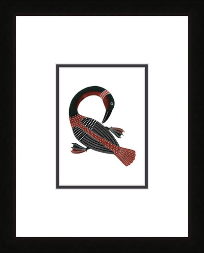 Preening Loon by Kenojuak Ashevak, Indigenous Inuit Art Card, Aboriginal Decor, Framed Art Card