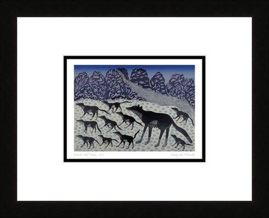 Proud Wolf Pack, 1990 by Kenojuak Ashevak, Indigenous Inuit Art Card, Aboriginal Decor, Framed Art Card