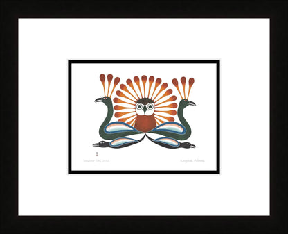 Sunburst Owl, 2002 by Kenojuak Ashevak, Indigenous Inuit Art Card, Aboriginal Decor, Framed Art Card