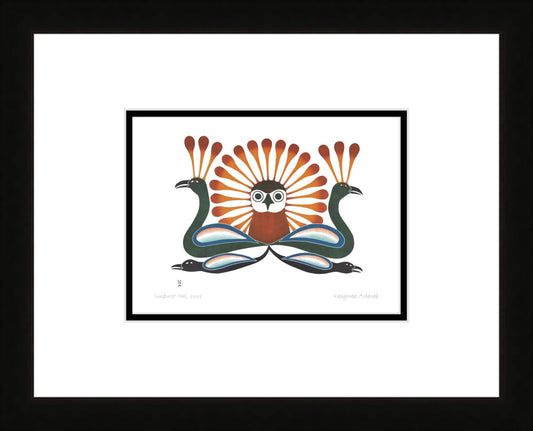 Sunburst Owl, 2002 by Kenojuak Ashevak, Indigenous Inuit Art Card, Aboriginal Decor, Framed Art Card