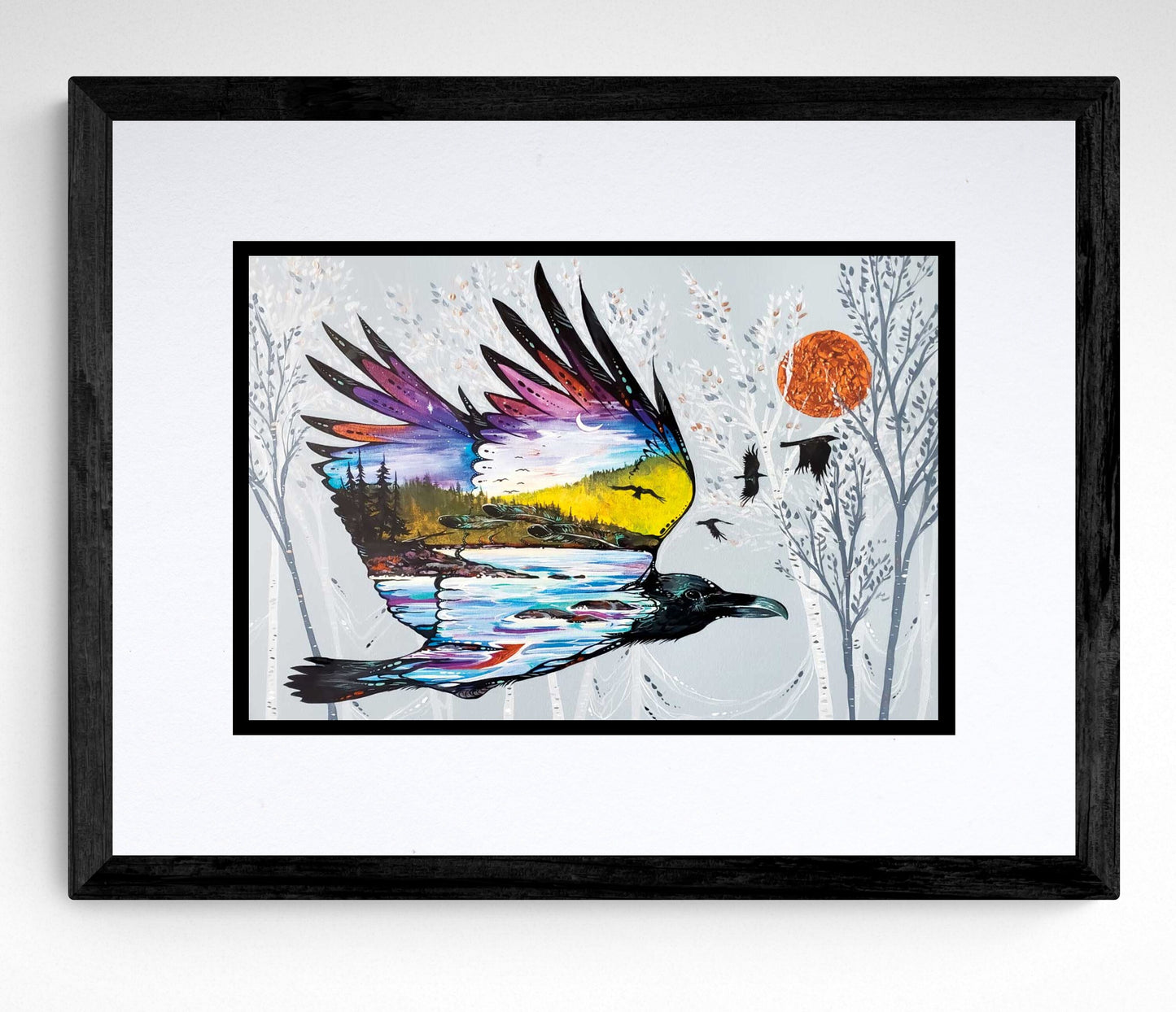 Raven’s Flight By Carla Joseph, Indigenous Art Print, First Nations, Native Americans, Cree, Métis, Framed Art