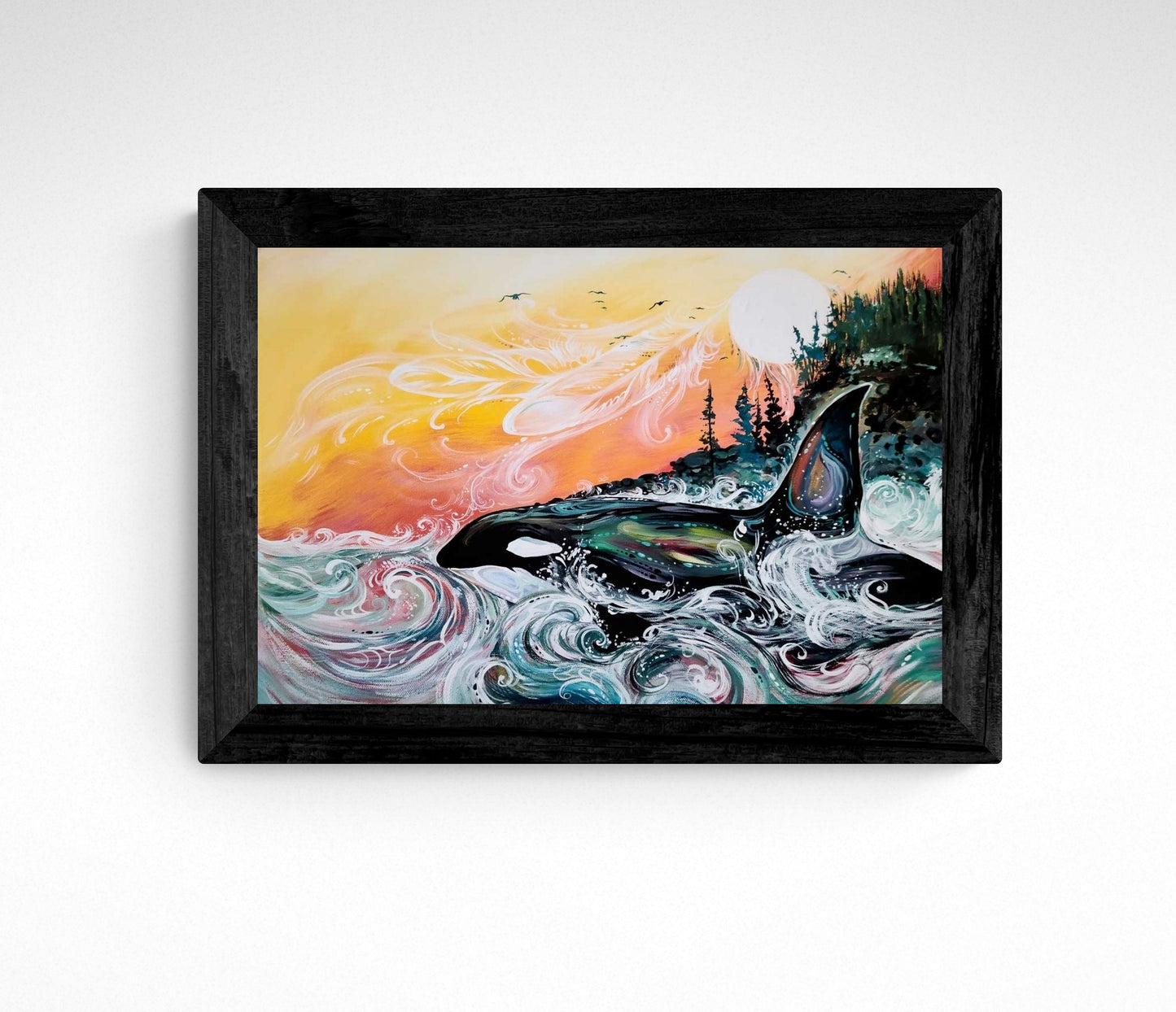 Killer Whale Sunset By Carla Joseph, Indigenous Art Print, First Nations, Native Americans, Cree, Métis, Framed Art