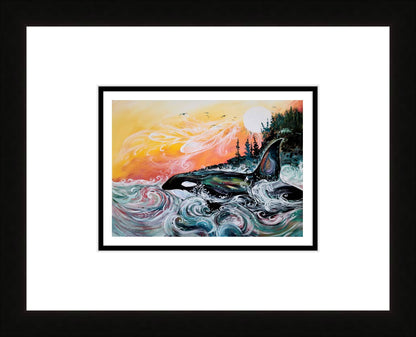 Killer Whale Sunset By Carla Joseph, Indigenous Art Print, First Nations, Native Americans, Cree, Métis, Framed Art