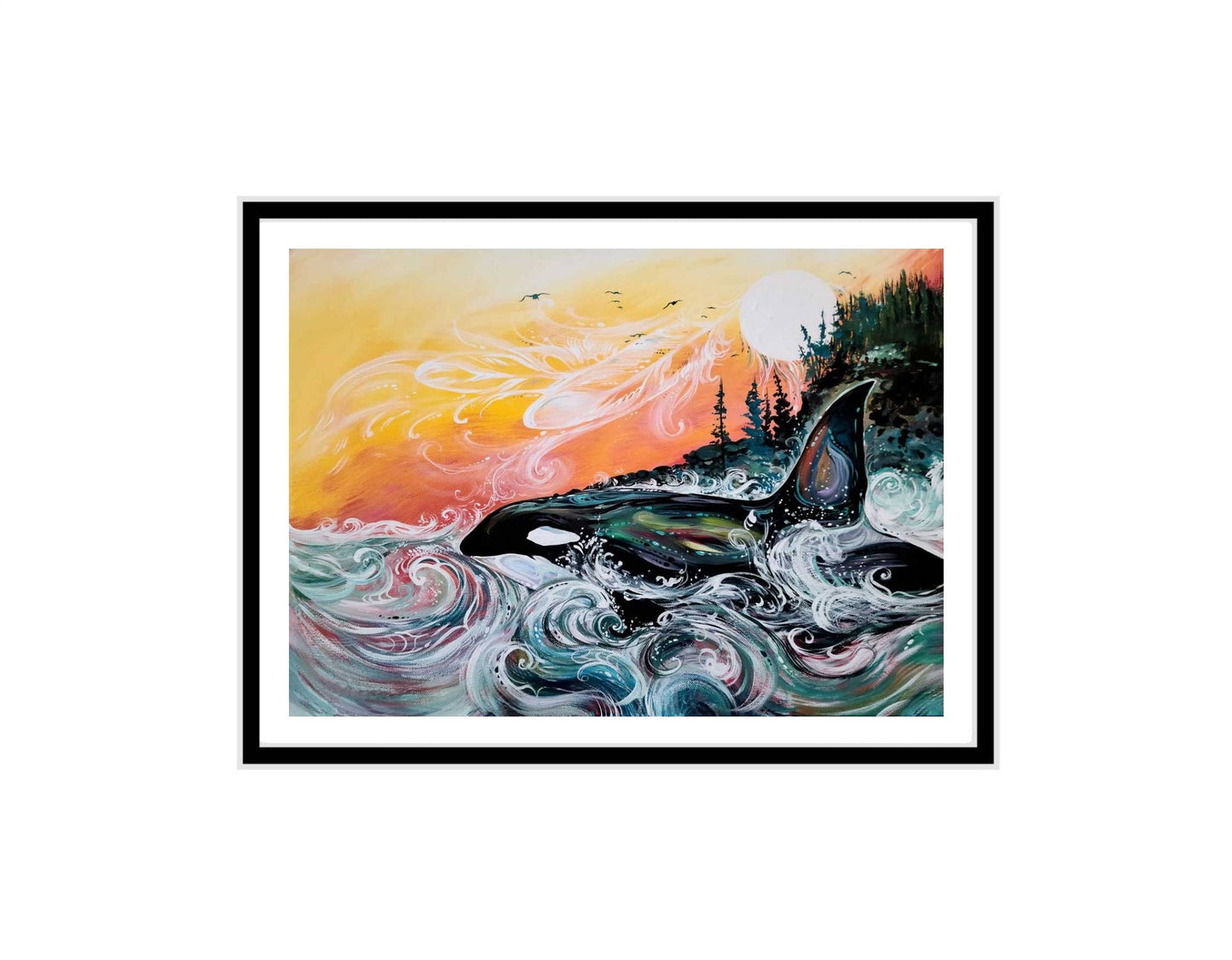 Killer Whale Sunset By Carla Joseph, Indigenous Art Print, First Nations, Native Americans, Cree, Métis, Framed Art