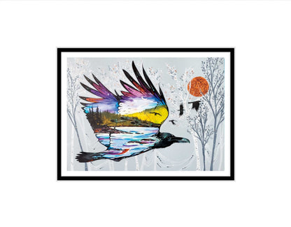 Raven’s Flight By Carla Joseph, Indigenous Art Print, First Nations, Native Americans, Cree, Métis, Framed Art