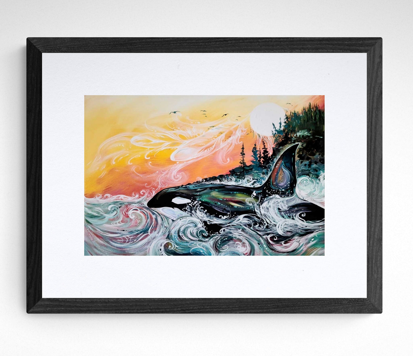 Killer Whale Sunset By Carla Joseph, Indigenous Art Print, First Nations, Native Americans, Cree, Métis, Framed Art