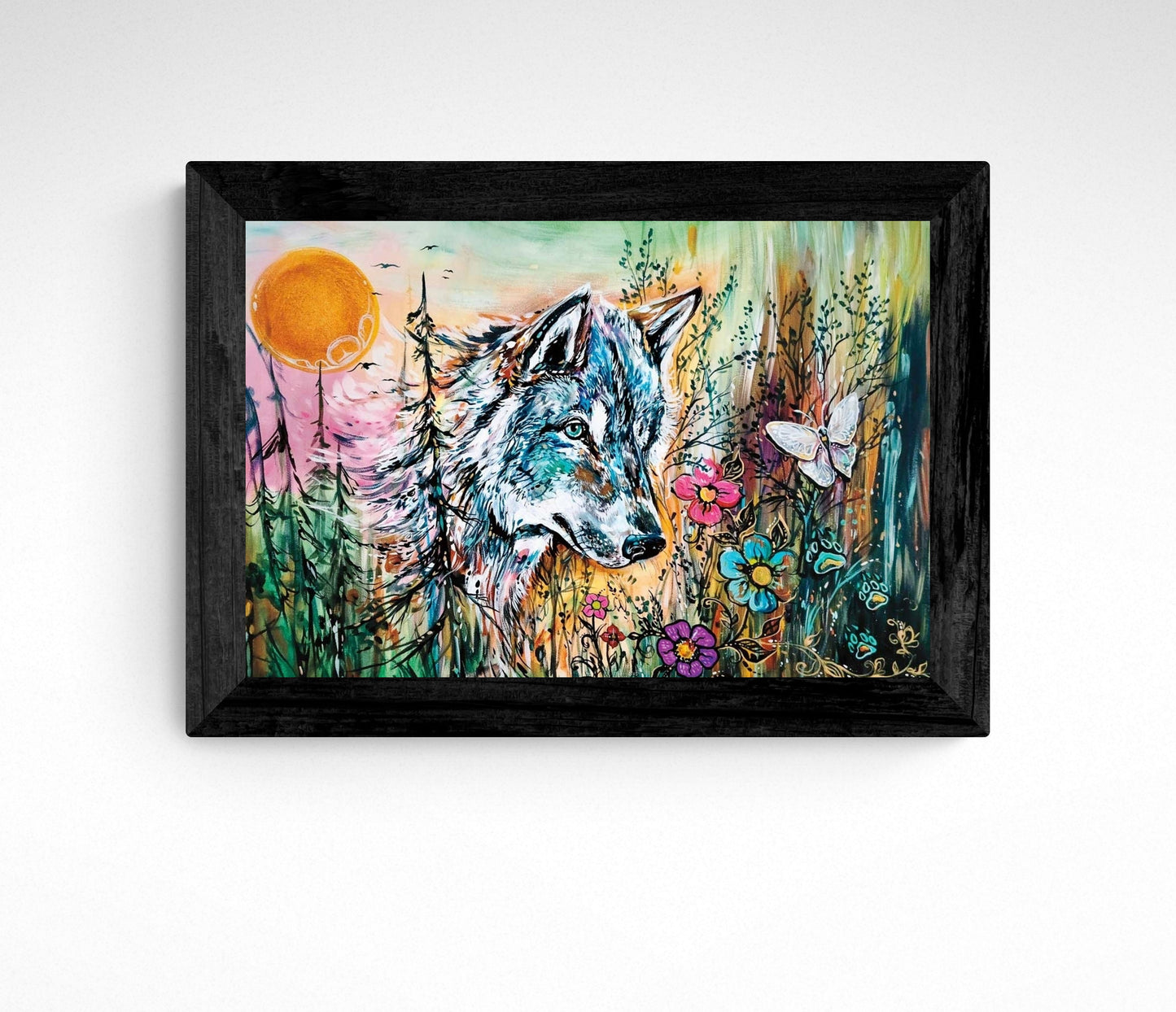 Wolf Path By Carla Joseph, Indigenous Art Print, First Nations, Native Americans, Cree, Métis, Framed Art