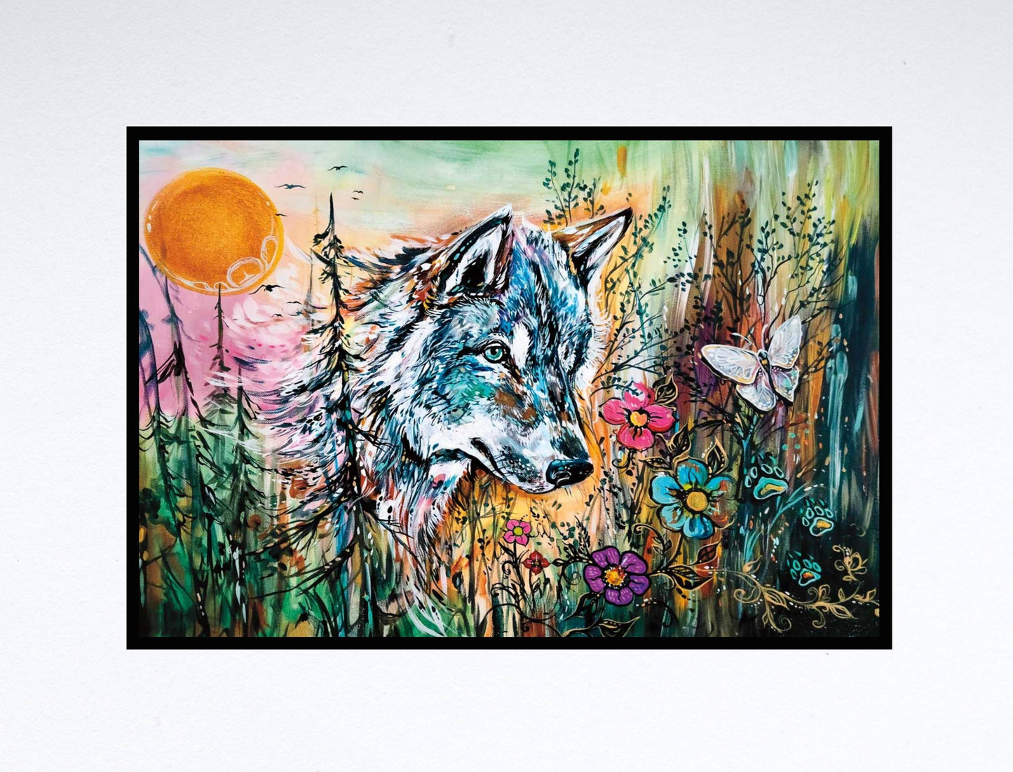 Wolf Path By Carla Joseph, Indigenous Art Print, First Nations, Native Americans, Cree, Métis, Framed Art