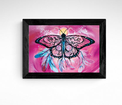 Butterfly Dreamcatcher By Carla Joseph, Indigenous Art Print, First Nations, Native Americans, Cree, Métis, Framed Art